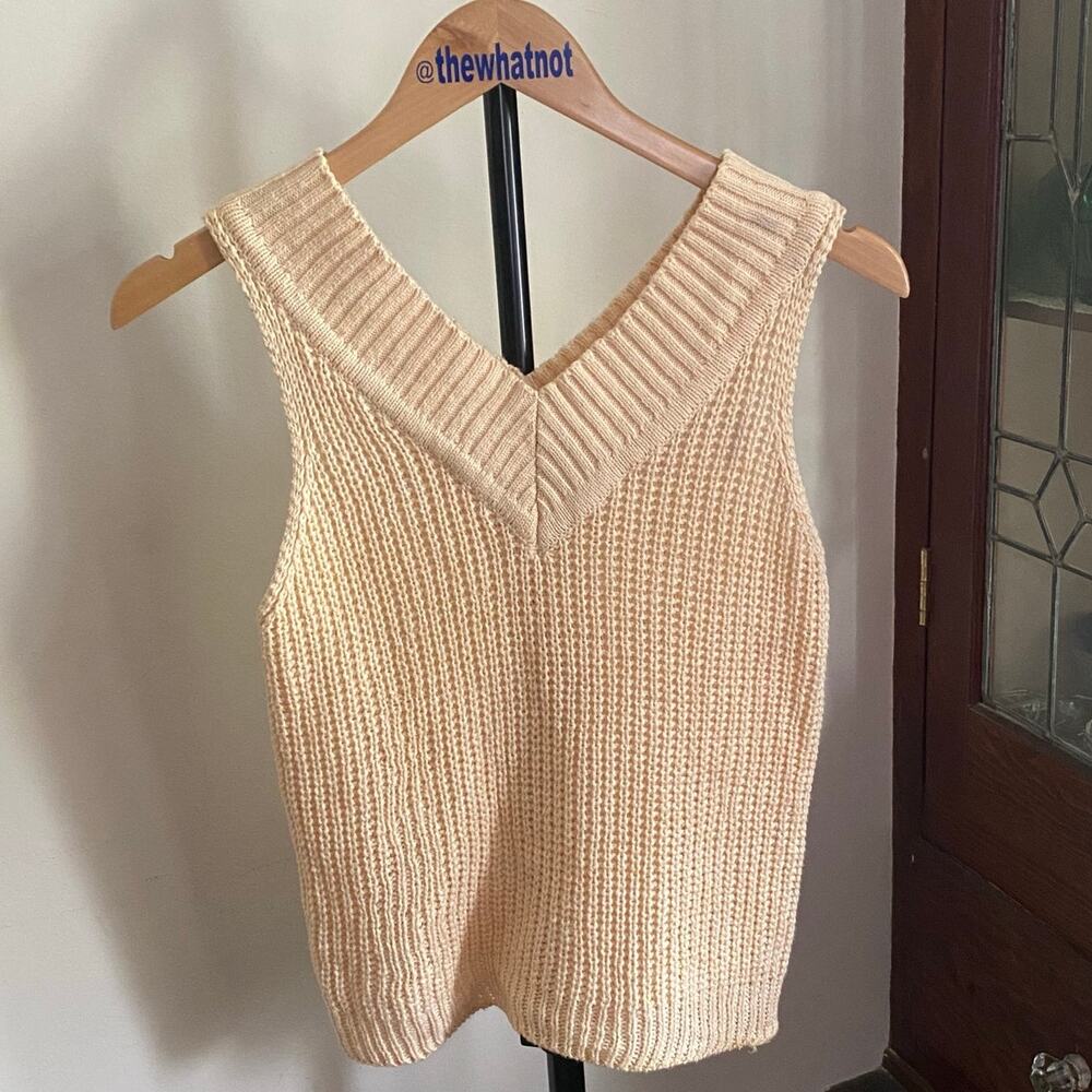 Vintage 80s Currants Jeri Jo Knit Sweater Vest Cream V-Neck Open Stitch Top XS - Picture 9 of 17
